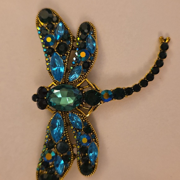 Fashion Jewelry Jewelry - Dragonfly Brooch,Aqua and SeaBlue,Large